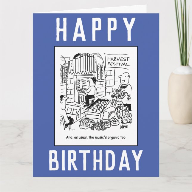 Cartão Cartum de Cartoon Vicar em Church for Harvest Fest (Frente)