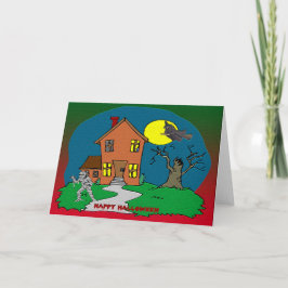 Cartão Casa assombrada, bruxa e múmia