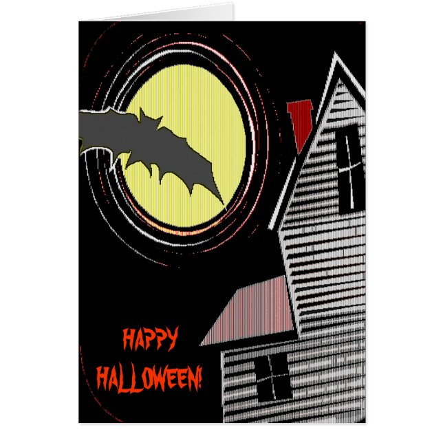 Cartão Casa Assombrada Lua cheia e Bat (Frente)