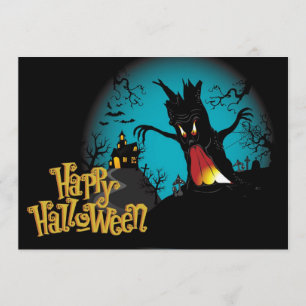 Cartão Casa Assustada do Halloween com árvore