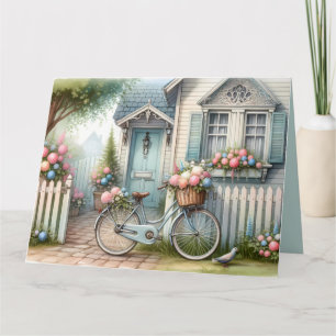 Cartão Casa Azul de bicicleta com cesto de flores da prim