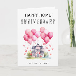 Cartão Casa Balão Rosa Aniversário de Residência
