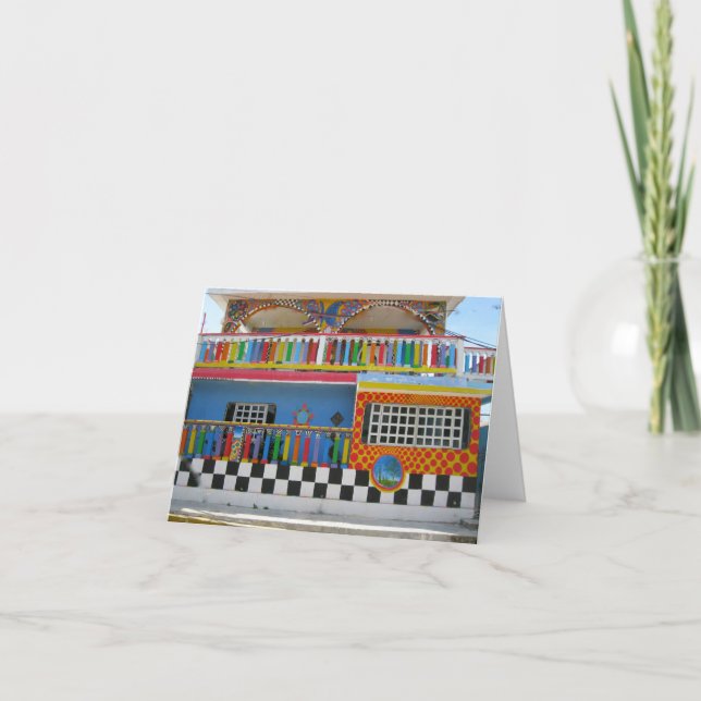 Cartão Casa colorida em Isla Mujeres, México (Frente)