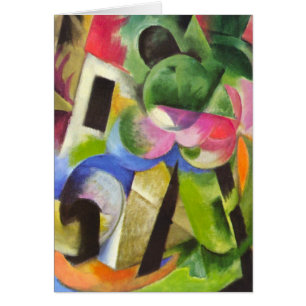 Cartão Casa com Árvores por Franz Marc, Vintage Fine Art