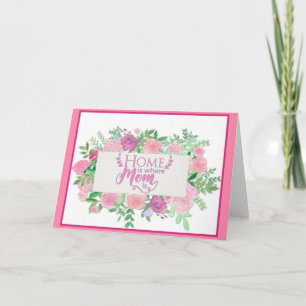 Cartão Casa De Aquarela Floral Rosa É Onde A Mãe Está