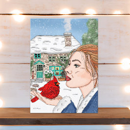 Cartão Casa de campo inglesa e dia de inverno do cardeal 