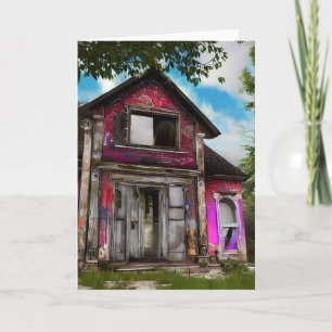 Cartão Casa de celeiro antiga abandonada perto dos bosque