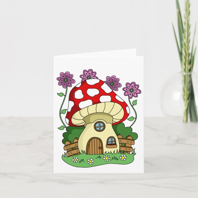 Cartão Casa de Cogumelo Fofa E Flores Uso Genérico Qualqu (Frente)