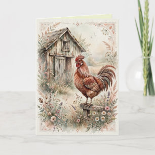 Cartão Casa de Galo Orgulhoso Cottagecore Quintal Arte em