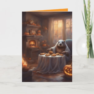 Cartão Casa de Halloween caprichosa da Sra. Beaver