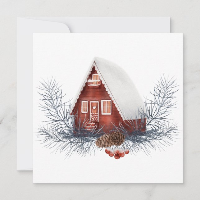 Cartão Casa de Inverno Festiva  (Frente)