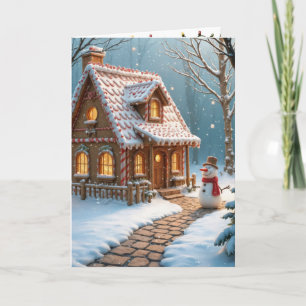 Cartão Casa de Pão de Natal com Neve