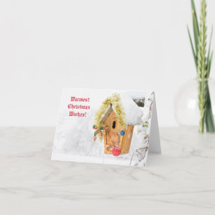 Cartão Casa de pássaros com neve e decorações de Natal