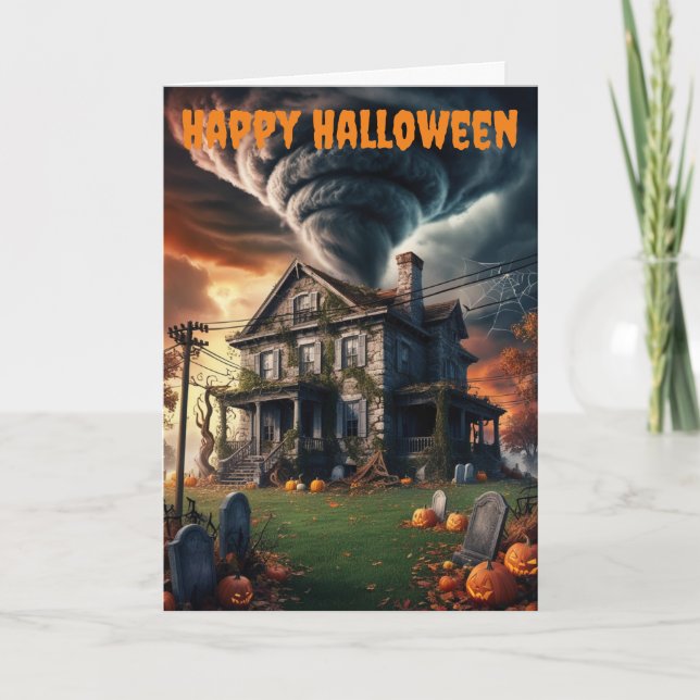 Cartão Casa e tornado antigos do Halloween (Frente)