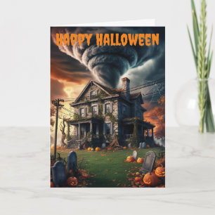 Cartão Casa e tornado antigos do Halloween