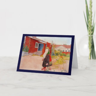 Cartão Casa em Falun com Menina