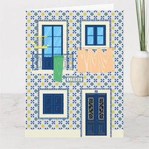 Cartão Casa portuguesa Lisboa com azulejos e aves