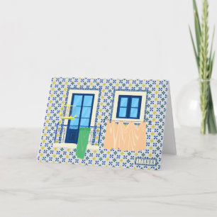 Cartão Casa portuguesa Lisboa com azulejos e aves