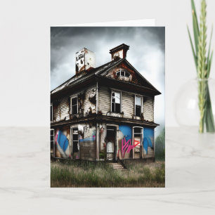 Cartão Casa Velha Abandonada Grafite Spray Pintura