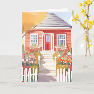 Cartão Casa Vermelha   Linda Pintura em Aquarela
