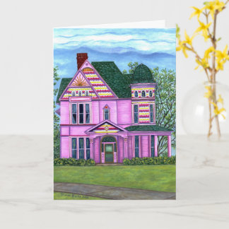 Cartão Casa Vitoriana Rosa Casa de Bonecas Romântica de 1
