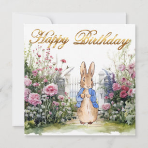 Cartão Casaco azul de coelho clássico Feliz aniversário