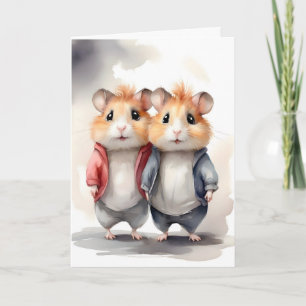 Cartão Casacos de hamsters fofos retrato dos melhores ami