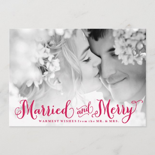 Cartão casado e alegre do vermelho do Newlywed de (Frente)