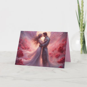 Cartão Casais angelicais romance rosas Dia dos Namorados