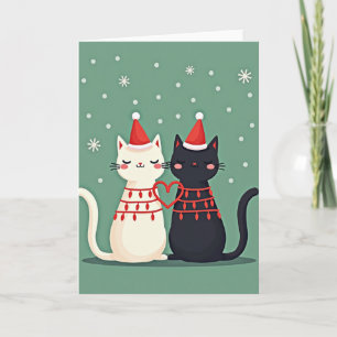 Cartão Casais de Gatos de Natal Amor