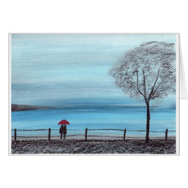 Cartão Casal apaixonado por um guarda-chuva vermelho