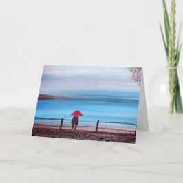 Cartão Casal apaixonado por um guarda-chuva vermelho