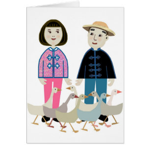 Cartão Casal bonito do chinês com patos