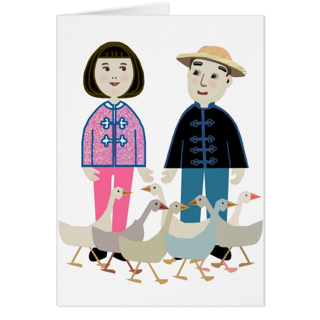 Cartão Casal chinês bonito com patos (Frente)