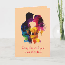 Cartão Casal colorido apaixonado por Silhouette Beige