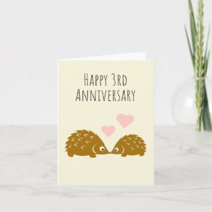 Cartão Casal Cute Hedgehog - Feliz 3º Aniversário