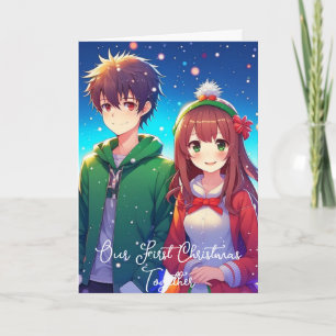 Cartão Casal de Anime Fofo   Nosso Primeiro Natal