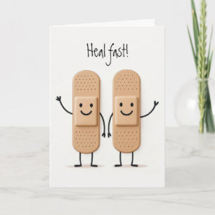 Cartão Casal de Bonecos de Bandaid Acenando Melhoras