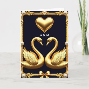 Cartão Casal de Cisnes Elegantes Coração Felicitações de