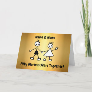Cartão Casal de Desenho Animado Fofo Bodas de Ouro