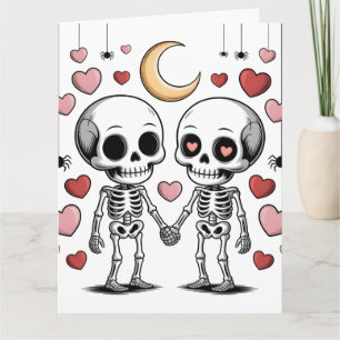 Cartão Casal de Esqueletos Fofos: Gráfico de Amor Assusta