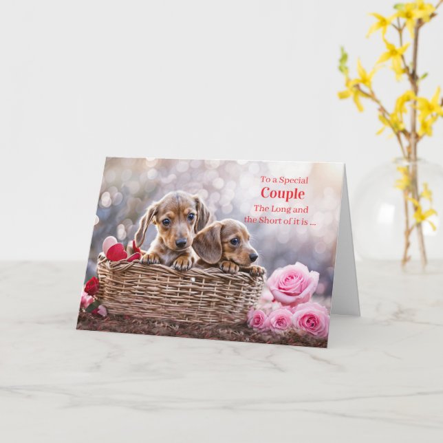 Cartão Casal de namorados você lindo par de Dachshund  (Flor Amarela)