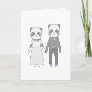 Cartão Casal de Noivos Panda Fofo – Noiva & Noivo Kawaii