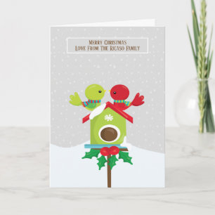 Cartão Casal de pássaros fofos Natal personalizado