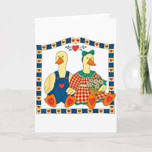 Cartão Casal de Pato de Arte Popular Com Flores Casa de F