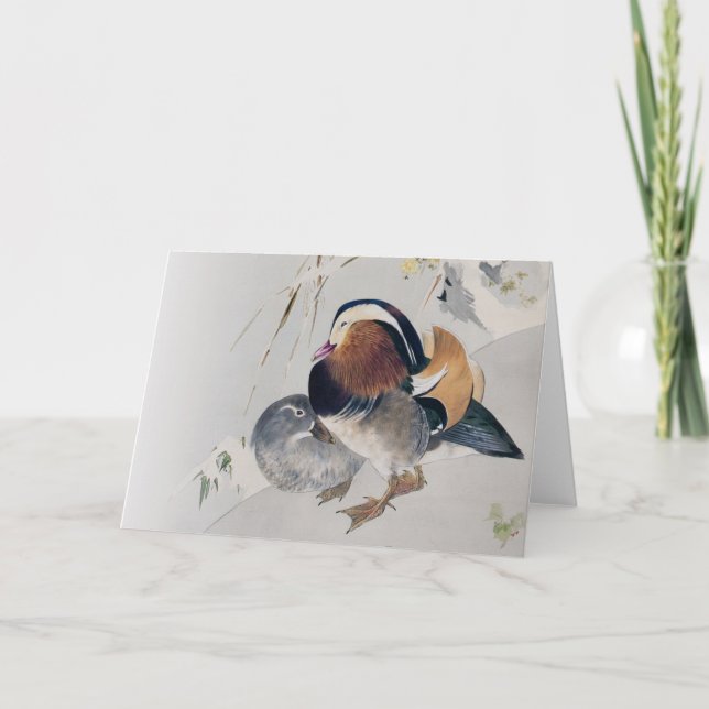 Cartão Casal de Pato de Mandarim, Watanabe Seitei (Frente)