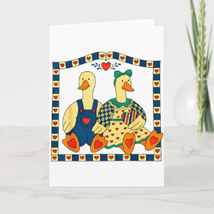 Cartão Casal de Patos de Arte Popular Com Corações Casa d