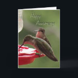 Cartão Casal do colibri no alimentador alguma ocasião<br><div class="desc">Personalize este cartão bonito para toda a ocasião mudando as palavras na parte dianteira e no interior como você precisa.  Vá a minha SEÇÃO dos PÁSSAROS então à SEÇÃO dos COLIBRIS ver mais cartões e artigos do presente que caracterizam colibris.</div>