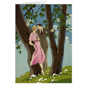 Cartão Casal do Vintage Art Deco Love and Romance Newlywe