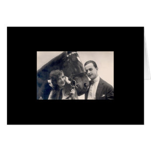 Cartão Casal e Cavalo de Vintage
